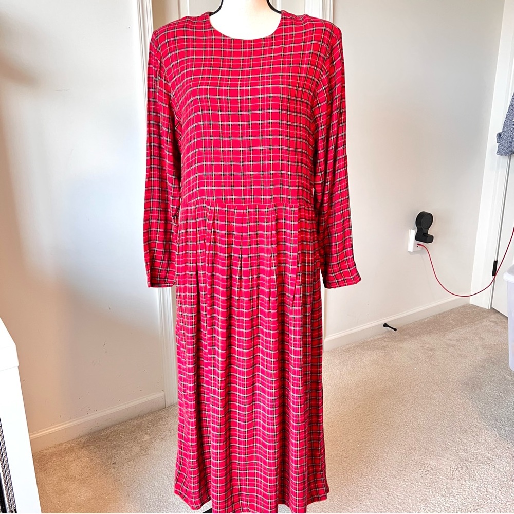 Vintage NUTCRACKER Brand Christmas Plaid Knit A-Line Long Sleeve Dress—SZ. 14